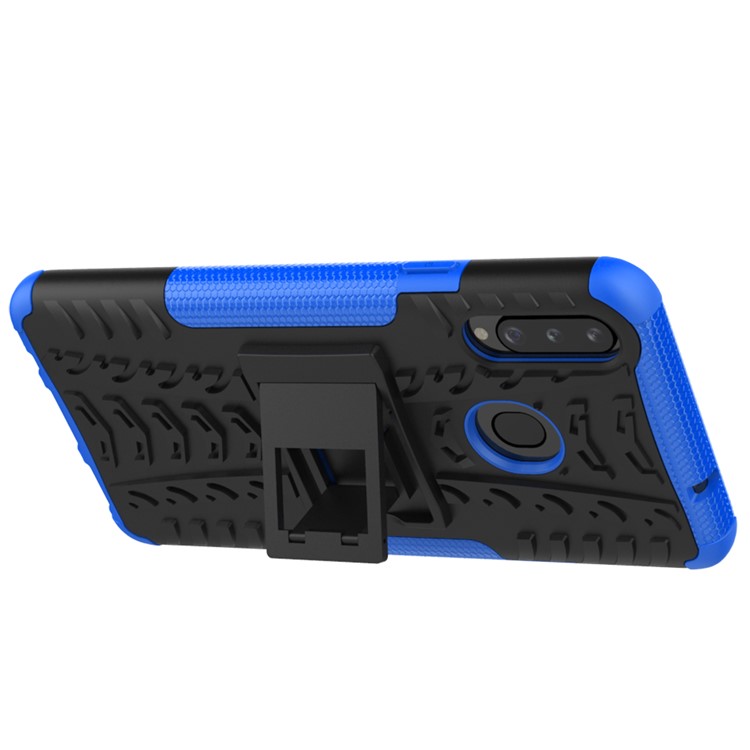 Para o Samsung Galaxy A20s Cool Pneu PC + TPU Hybrid Cell Case Com Kickstand - Azul-5