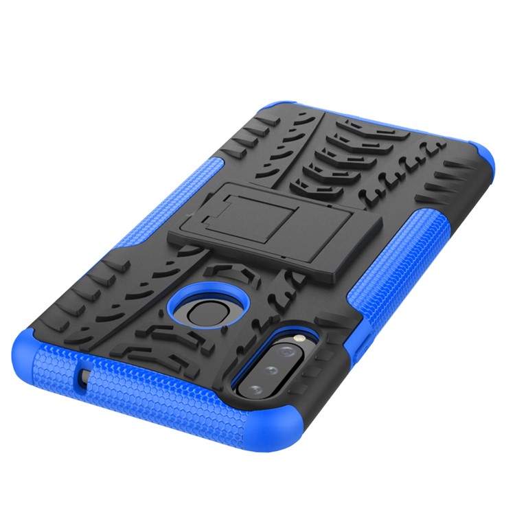 Para o Samsung Galaxy A20s Cool Pneu PC + TPU Hybrid Cell Case Com Kickstand - Azul-6