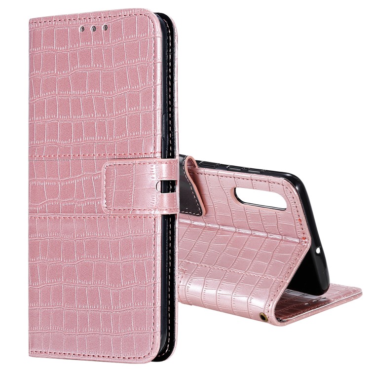 Crocodile Texture Wallet Leather Stand Phone Cover with Strap for Samsung Galaxy A50/A50s/A30s - Rose Gold-1