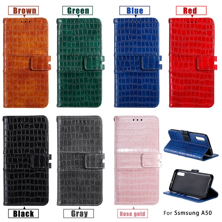 Crocodile Texture Wallet Leather Stand Phone Cover with Strap for Samsung Galaxy A50/A50s/A30s - Rose Gold-8