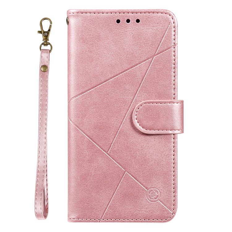 Rhombus Pattern Wallet Stand Leather Mobile Phone Cover with Strap for Samsung Galaxy A30/A20 - Rose Gold-2