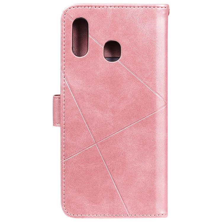 Rhombus Pattern Wallet Stand Leather Mobile Phone Cover with Strap for Samsung Galaxy A30/A20 - Rose Gold-4