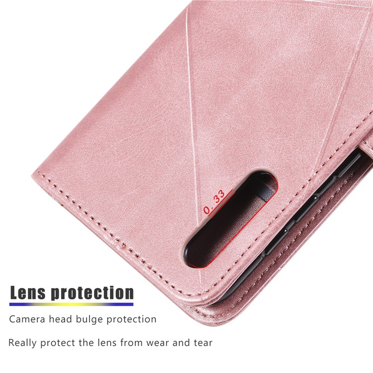 Rhombus Pattern Wallet Stand Leather Phone Cover with Strap Casing for Samsung Galaxy A70 - Rose Gold-2