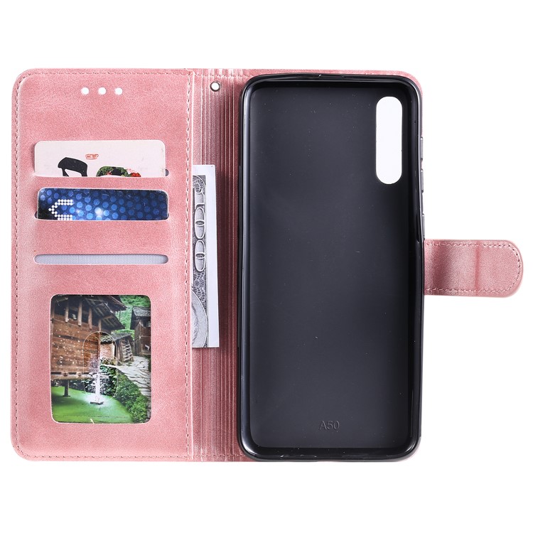 Rhombus Pattern Wallet Stand Leather Phone Cover with Strap Casing for Samsung Galaxy A70 - Rose Gold-6