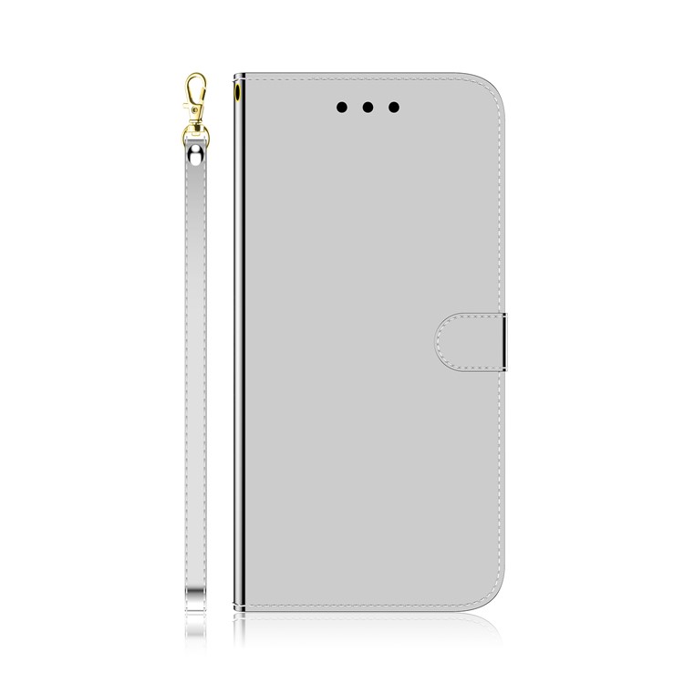 Caixa de Celular da Carteira de Couro de Couro de Superfície Espelhada Para Samsung Galaxy A10s - Prata