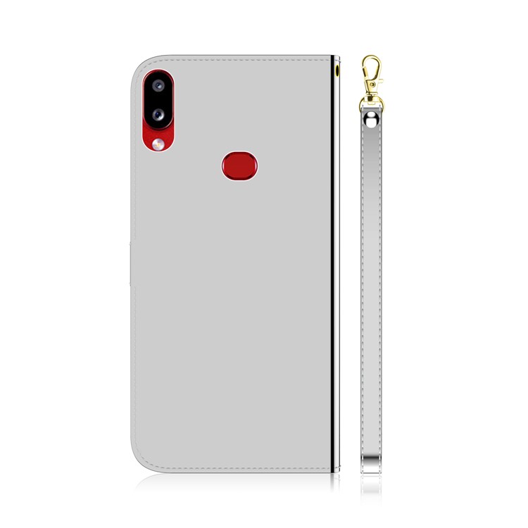 Miroir en Cuir de Surface du Support de Portefeuille de Téléphone Portable Pour le Boîtier de Téléphone Pour Samsung Galaxy A10s - Argent