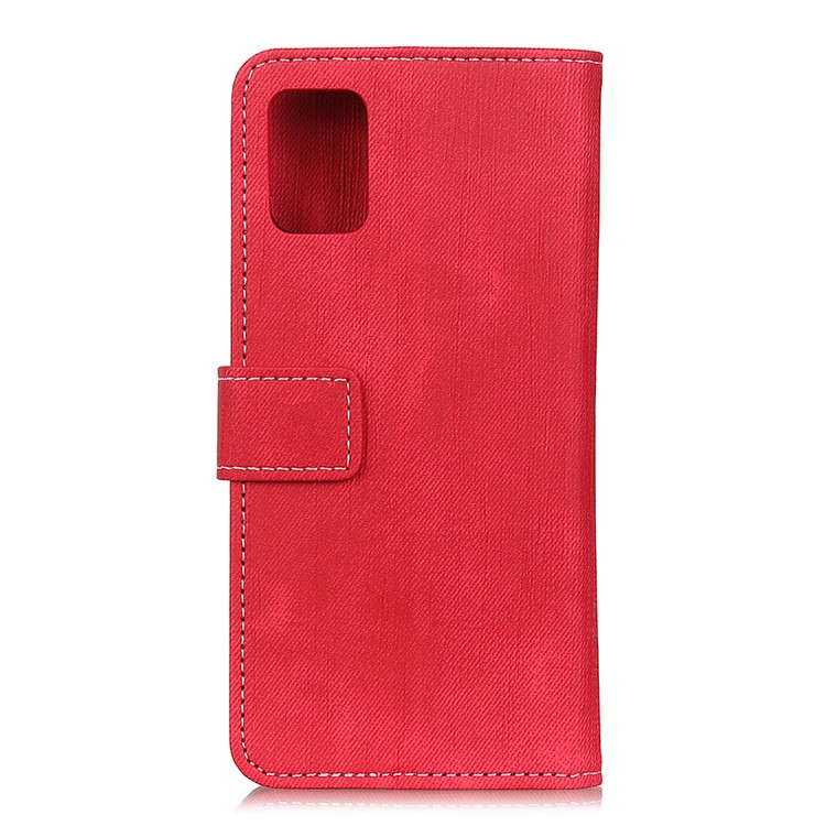 Jeans Cloth Leather Wallet Case for Samsung Galaxy A71 - Red-10