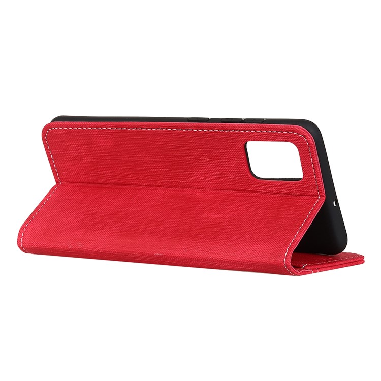 Jeans Cloth Leather Wallet Case for Samsung Galaxy A71 - Red-11