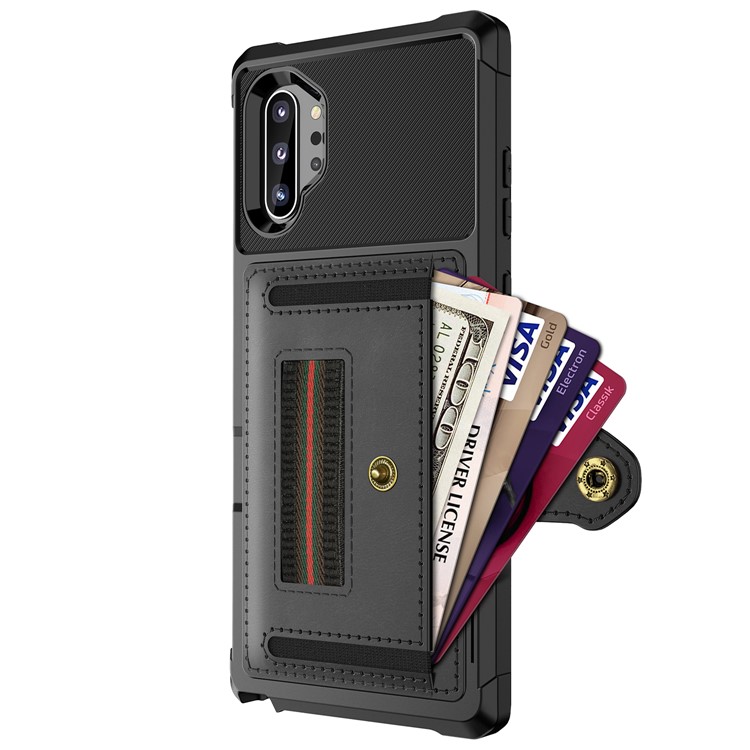 Phone Case with Card Slot and Elastic Finger Ring Strap Covering for Samsung Galaxy Note 10 Plus/10 Plus 5G - Black-10