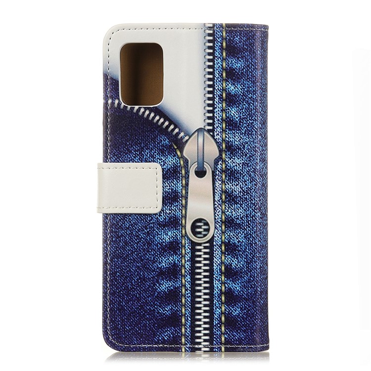 Pattern Printing Leather Wallet Stand Case for Samsung Galaxy S11 - Jeans Metal Zipper-4