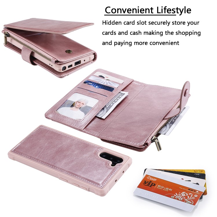 Multi-functional Retro Leather Phone Case for Samsung Galaxy Note 10/Note 10 5G - Rose Gold-7