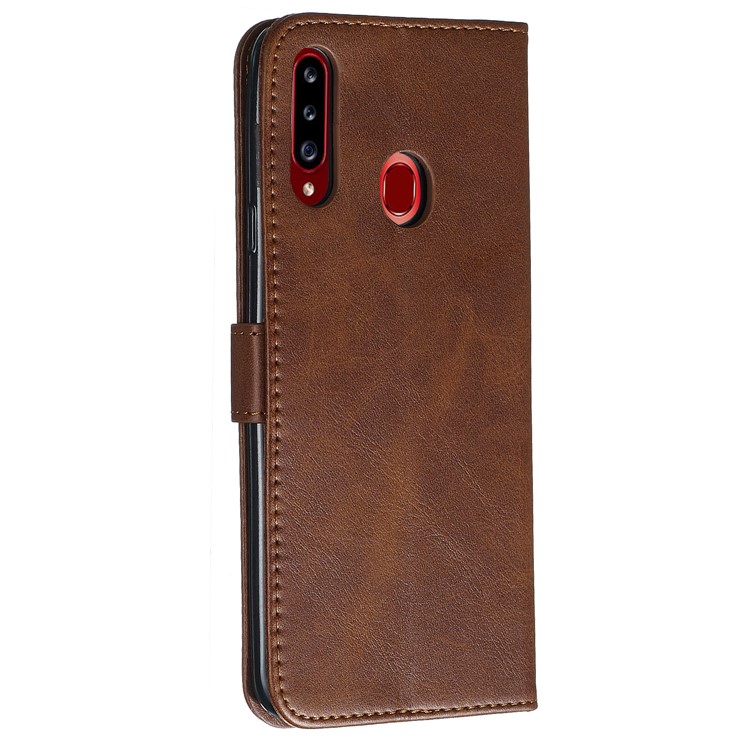 Zipper Pocket Wallet Stand Flip Leather Phone Protective Cover for Samsung Galaxy A20s - Brown-5