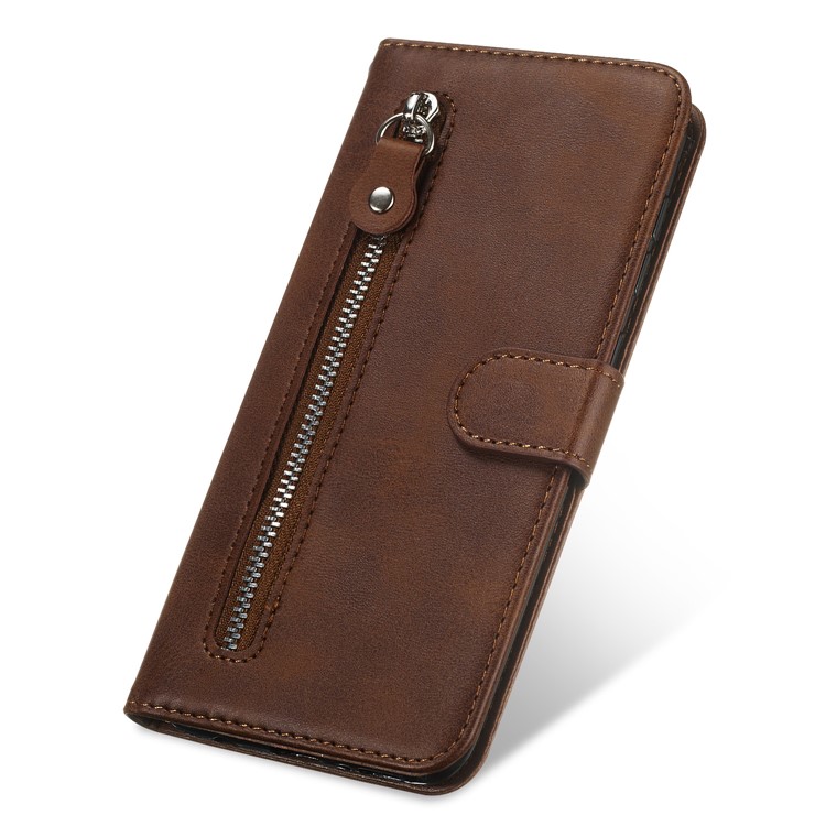 Zipper Pocket Wallet Stand Flip Leather Phone Protective Cover for Samsung Galaxy A20s - Brown-6