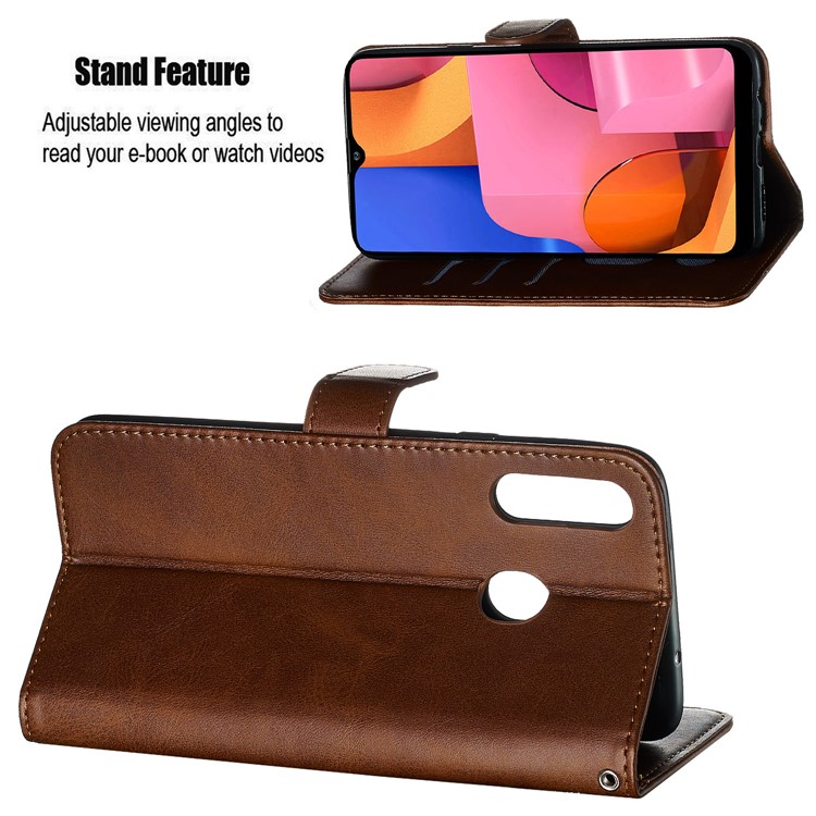 Zipper Pocket Wallet Stand Flip Leather Phone Protective Cover for Samsung Galaxy A20s - Brown-7