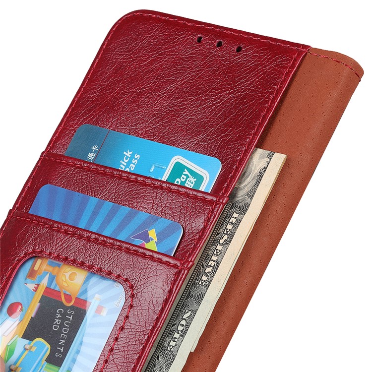 Nappa Carteira De Couro Shell Tampa Textura Divisão Suporte Do Telefone Para Samsung Galaxy A51 - Vermelho-11