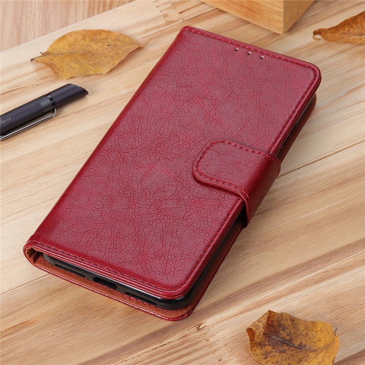 Nappa Carteira De Couro Shell Tampa Textura Divisão Suporte Do Telefone Para Samsung Galaxy A51 - Vermelho-12