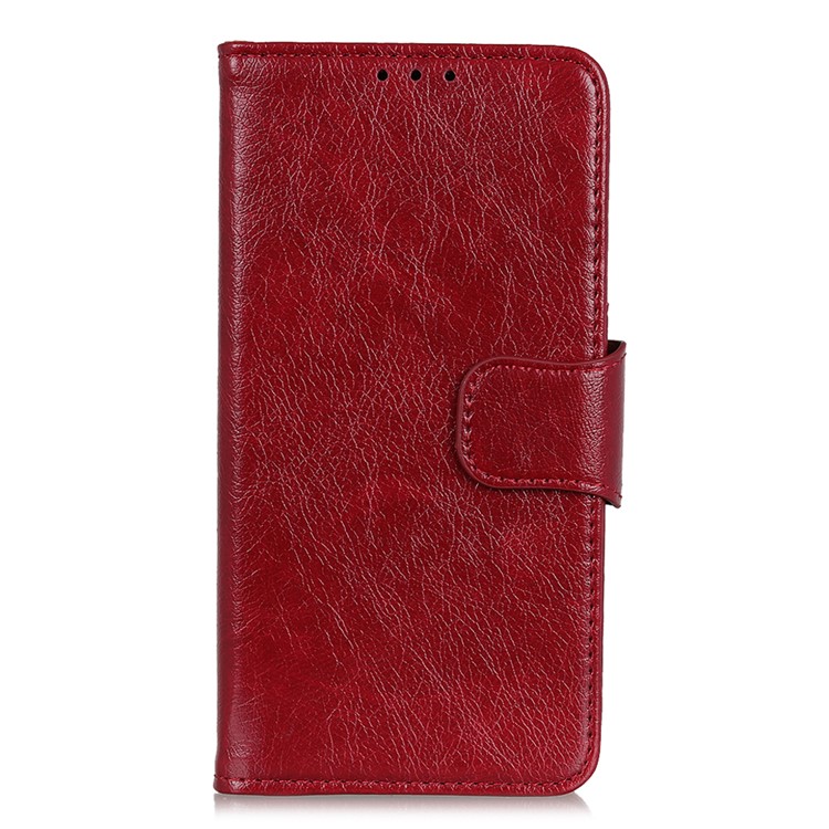 Nappa Carteira De Couro Shell Tampa Textura Divisão Suporte Do Telefone Para Samsung Galaxy A51 - Vermelho-2