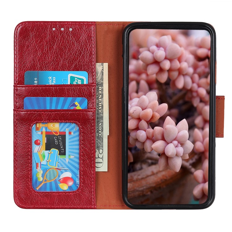 Nappa Carteira De Couro Shell Tampa Textura Divisão Suporte Do Telefone Para Samsung Galaxy A51 - Vermelho-6