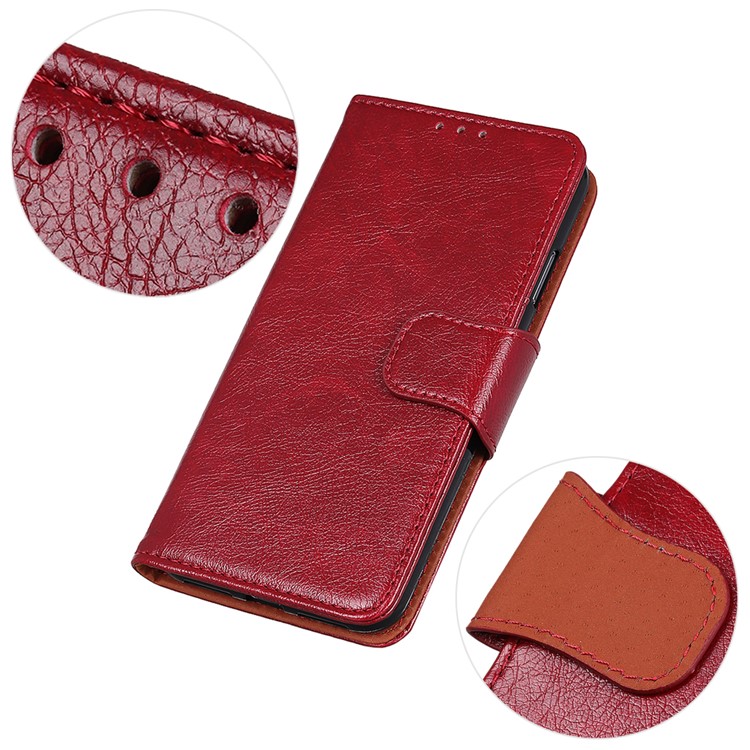 Nappa Carteira De Couro Shell Tampa Textura Divisão Suporte Do Telefone Para Samsung Galaxy A51 - Vermelho-7