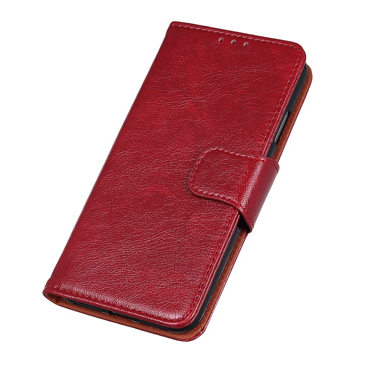 Nappa Carteira De Couro Shell Tampa Textura Divisão Suporte Do Telefone Para Samsung Galaxy A51 - Vermelho-8