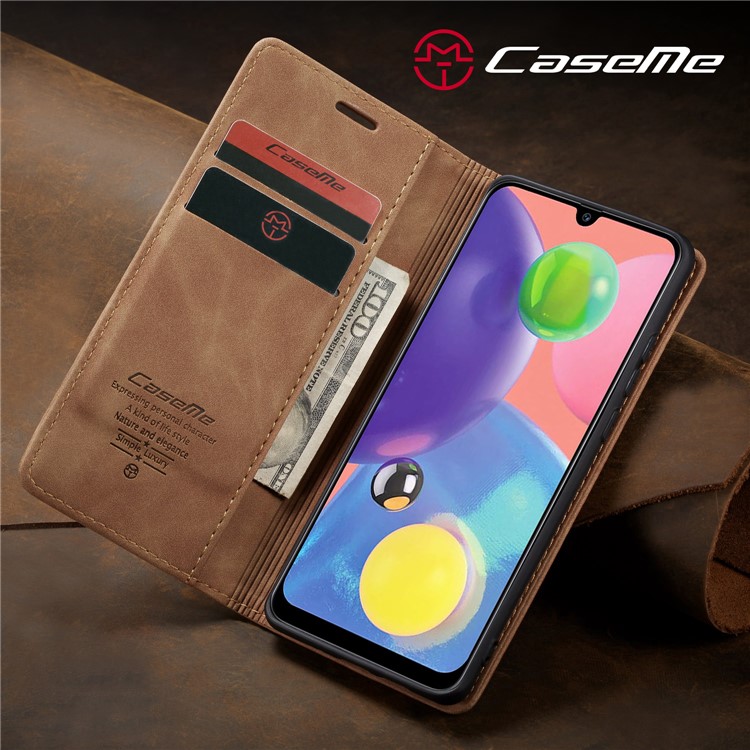 CASEME Caso De Telefone Celular Absorvida Auto-carteira De Couro 013 Série Para A70s Samsung Galaxy - Castanho-15