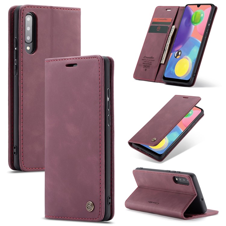 CASEME 013 Series Auto-absorbed Leather Wallet Cell Phone Case for Samsung Galaxy A70s - Wine Red-1