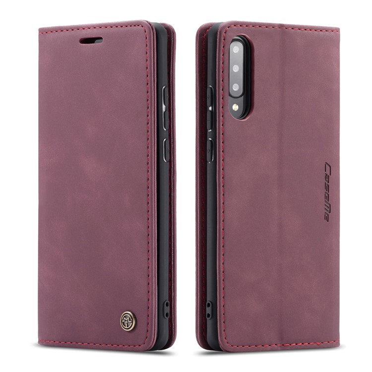 CASEME 013 Series Auto-absorbed Leather Wallet Cell Phone Case for Samsung Galaxy A70s - Wine Red-11