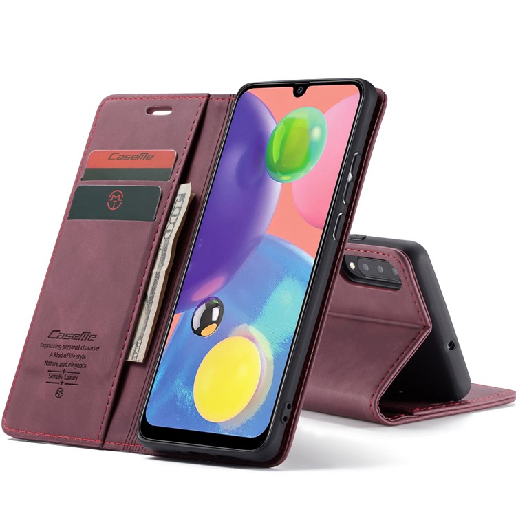 CASEME 013 Series Auto-absorbed Leather Wallet Cell Phone Case for Samsung Galaxy A70s - Wine Red-12