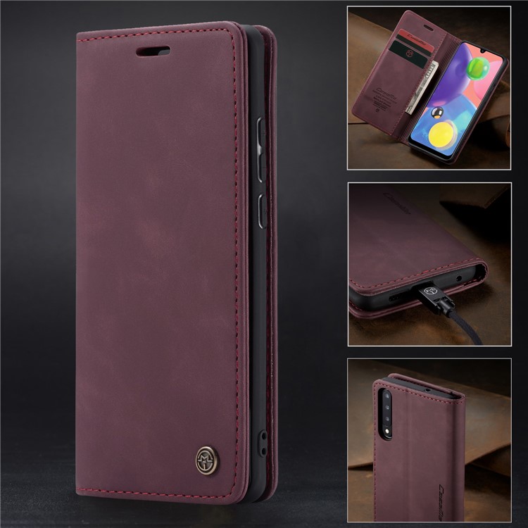 CASEME 013 Series Auto-absorbed Leather Wallet Cell Phone Case for Samsung Galaxy A70s - Wine Red-13