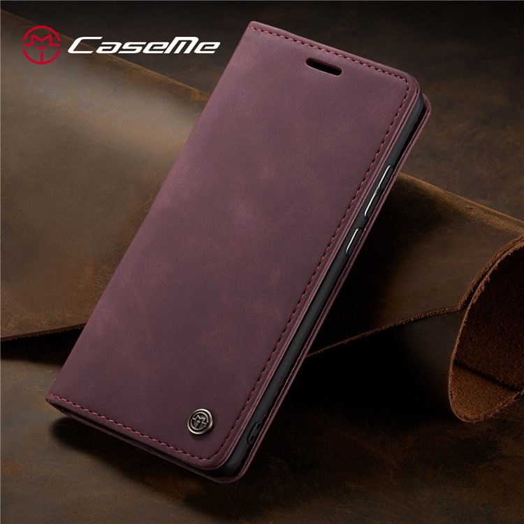 CASEME 013 Series Auto-absorbed Leather Wallet Cell Phone Case for Samsung Galaxy A70s - Wine Red-14