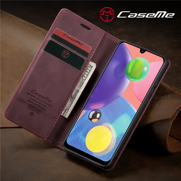 CASEME 013 Series Auto-absorbed Leather Wallet Cell Phone Case for Samsung Galaxy A70s - Wine Red-16
