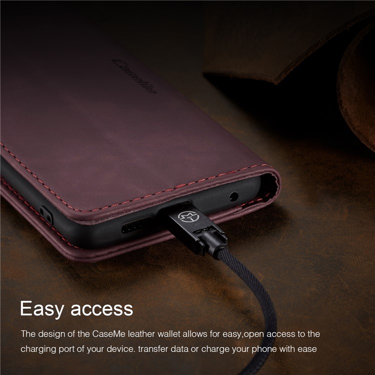 CASEME 013 Series Auto-absorbed Leather Wallet Cell Phone Case for Samsung Galaxy A70s - Wine Red-18