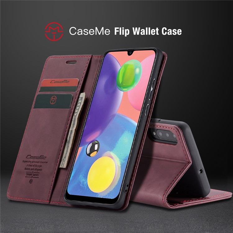 CASEME 013 Series Auto-absorbed Leather Wallet Cell Phone Case for Samsung Galaxy A70s - Wine Red-21