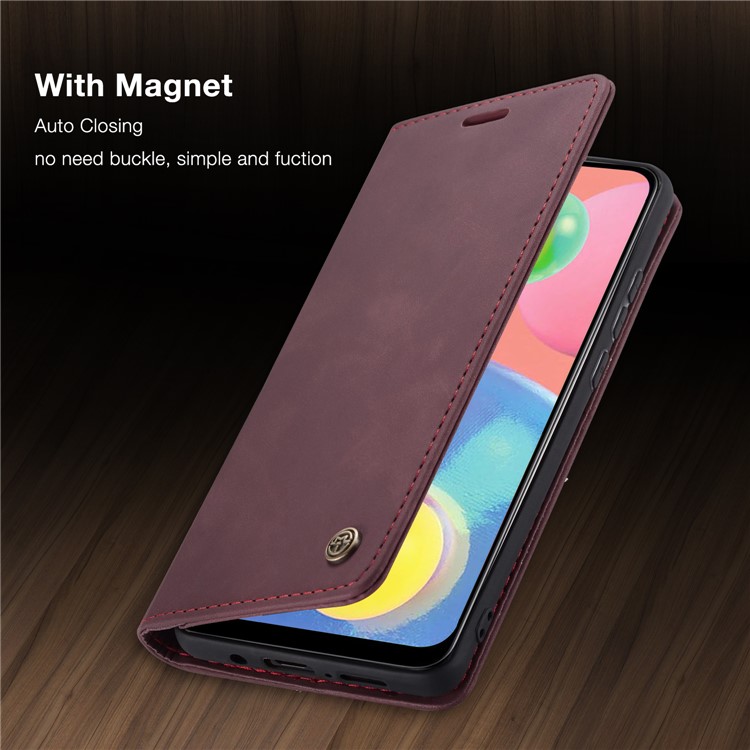CASEME 013 Series Auto-absorbed Leather Wallet Cell Phone Case for Samsung Galaxy A70s - Wine Red-22