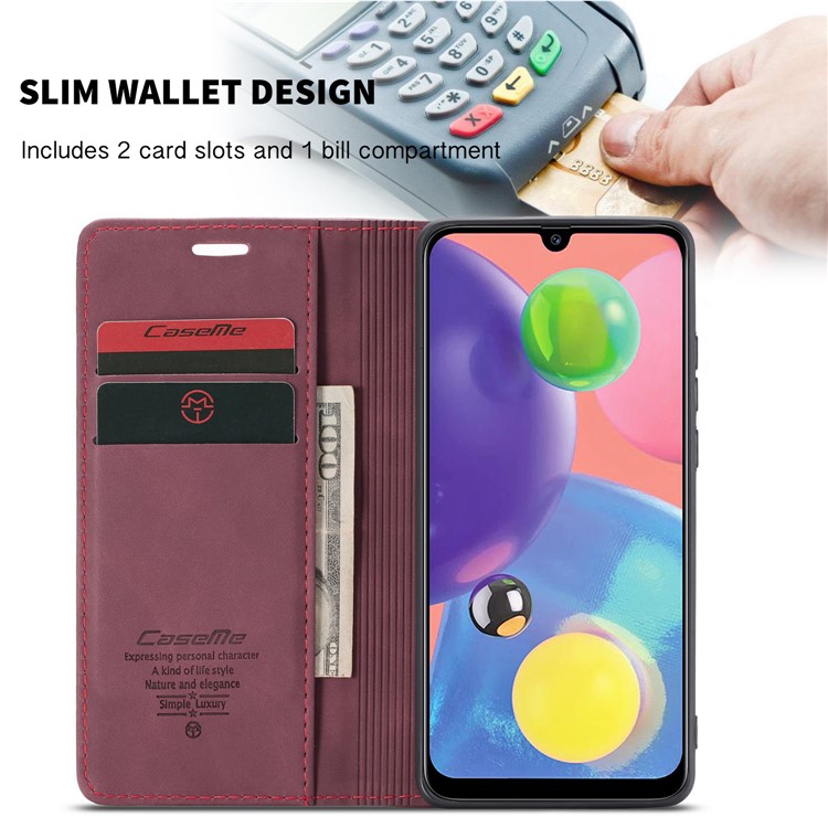 CASEME 013 Series Auto-absorbed Leather Wallet Cell Phone Case for Samsung Galaxy A70s - Wine Red-3
