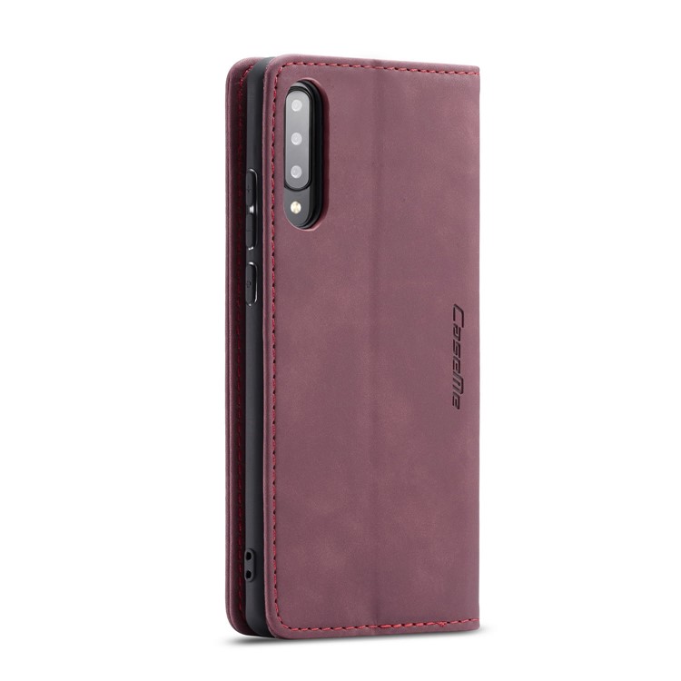 CASEME 013 Series Auto-absorbed Leather Wallet Cell Phone Case for Samsung Galaxy A70s - Wine Red-5