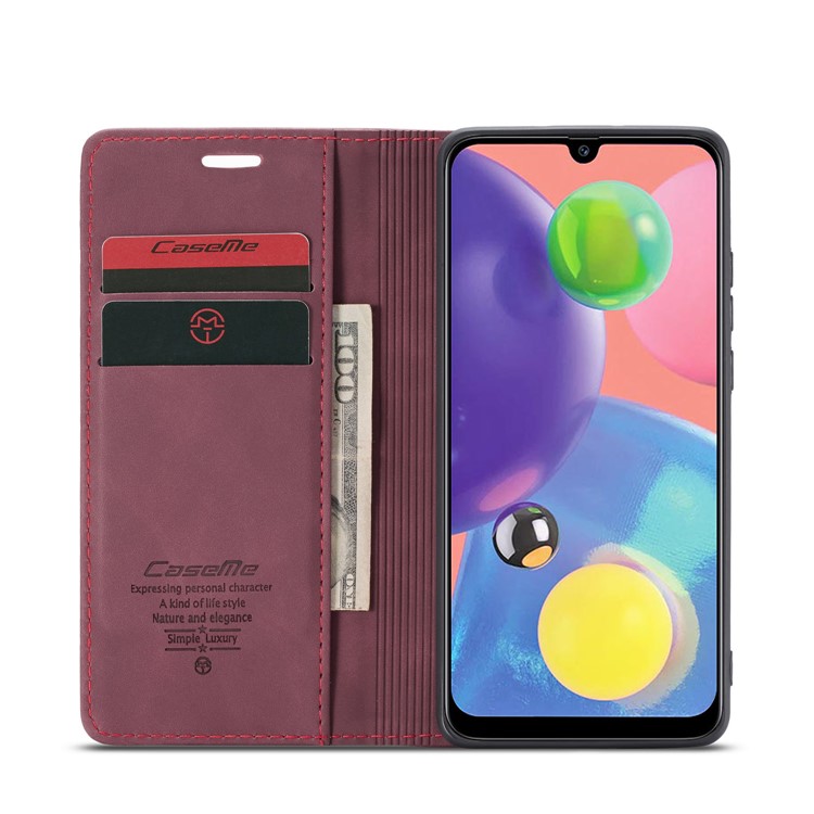 CASEME 013 Series Auto-absorbed Leather Wallet Cell Phone Case for Samsung Galaxy A70s - Wine Red-6