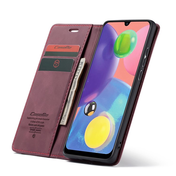 CASEME 013 Series Auto-absorbed Leather Wallet Cell Phone Case for Samsung Galaxy A70s - Wine Red-7