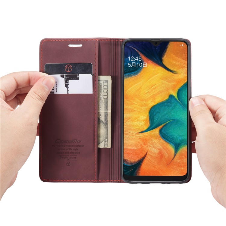 CASEME 013 Series Auto-absorbed Leather Wallet Protective Case for Samsung Galaxy M30/A40s - Wine Red-13