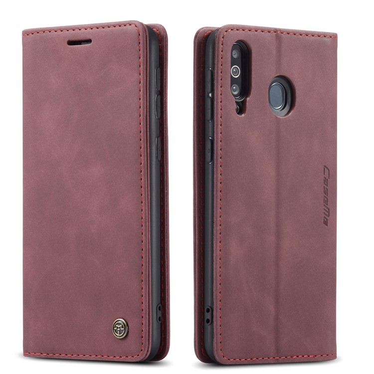CASEME 013 Series Auto-absorbed Leather Wallet Protective Case for Samsung Galaxy M30/A40s - Wine Red-14