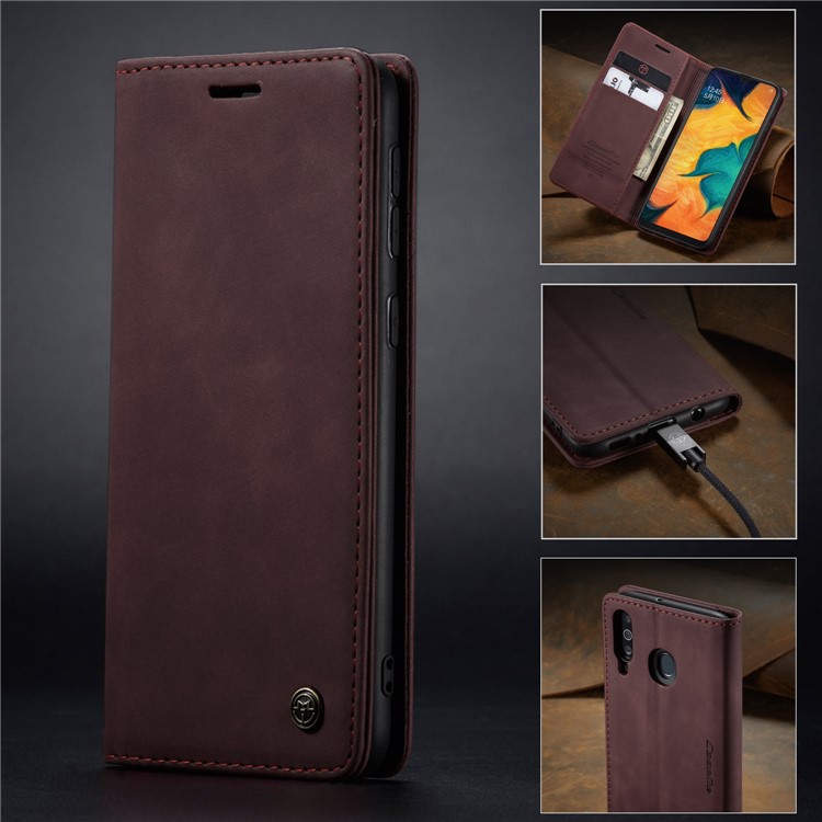 CASEME 013 Series Auto-absorbed Leather Wallet Protective Case for Samsung Galaxy M30/A40s - Wine Red-16