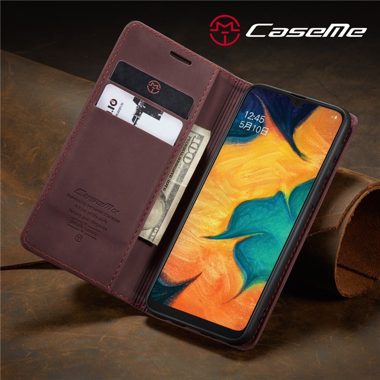 CASEME 013 Series Auto-absorbed Leather Wallet Protective Case for Samsung Galaxy M30/A40s - Wine Red-19
