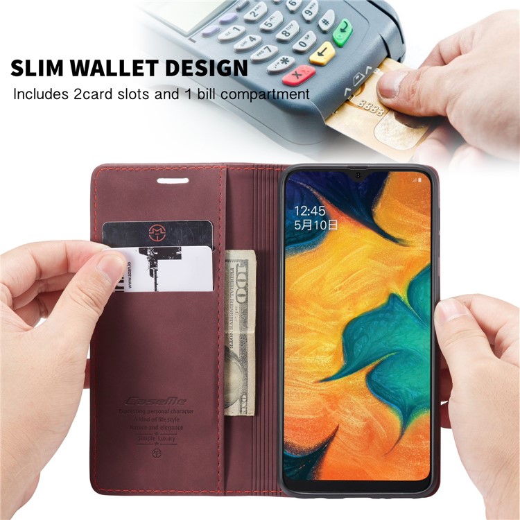 CASEME 013 Series Auto-absorbed Leather Wallet Protective Case for Samsung Galaxy M30/A40s - Wine Red-2