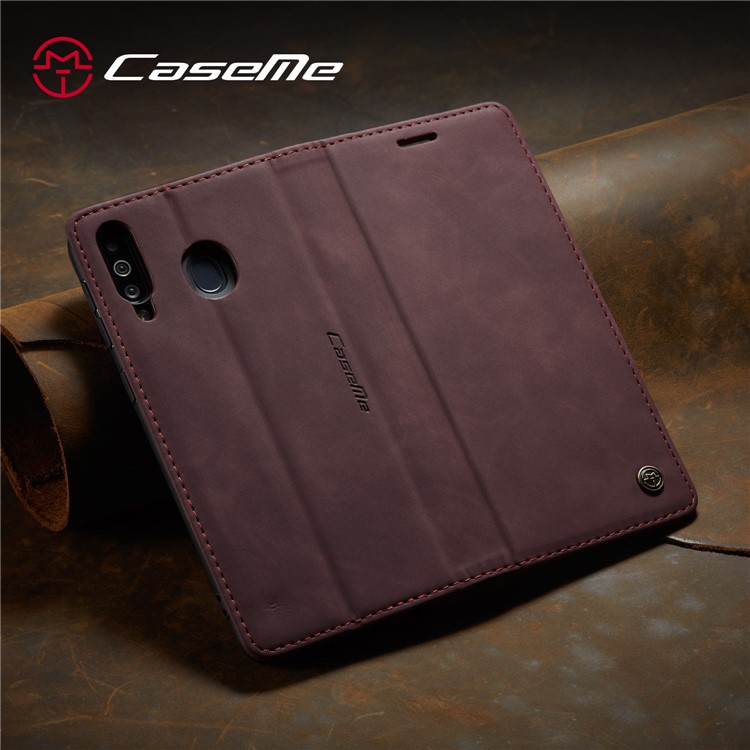 CASEME 013 Series Auto-absorbed Leather Wallet Protective Case for Samsung Galaxy M30/A40s - Wine Red-20