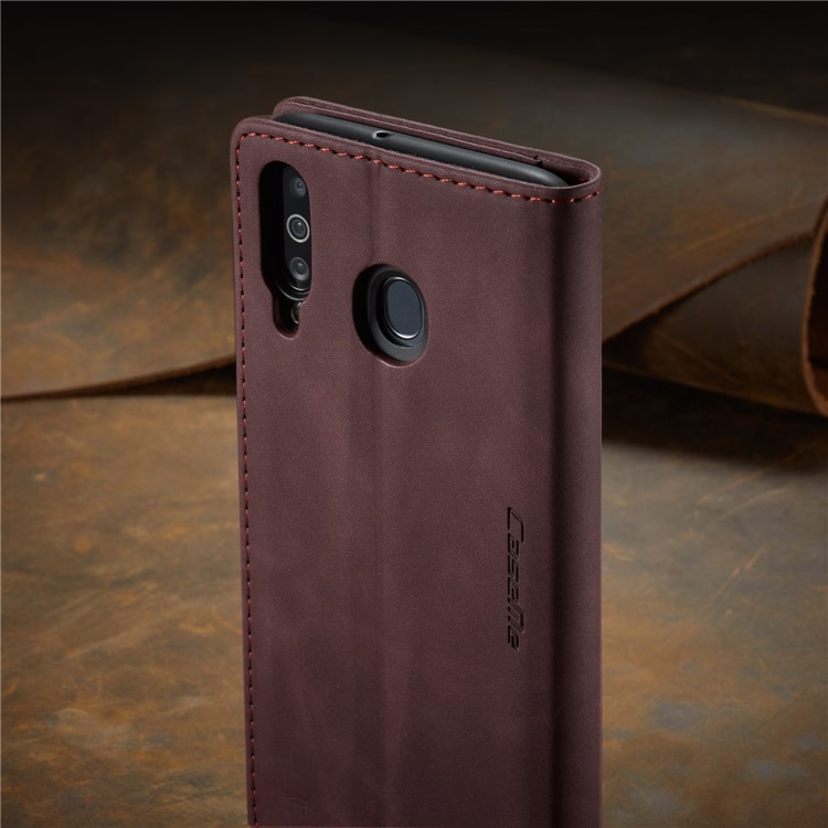 CASEME 013 Series Auto-absorbed Leather Wallet Protective Case for Samsung Galaxy M30/A40s - Wine Red-21