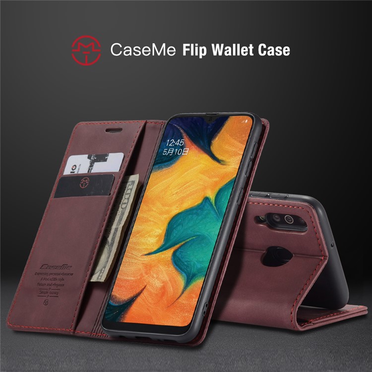 CASEME 013 Series Auto-absorbed Leather Wallet Protective Case for Samsung Galaxy M30/A40s - Wine Red-22