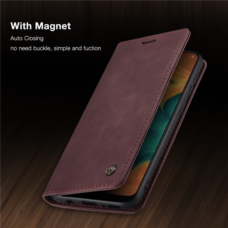 CASEME 013 Series Auto-absorbed Leather Wallet Protective Case for Samsung Galaxy M30/A40s - Wine Red-23