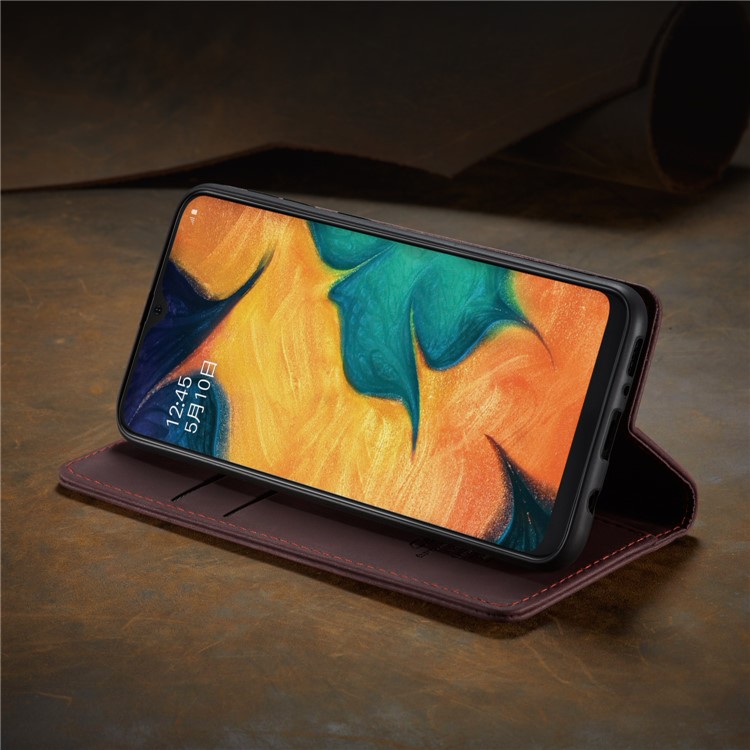 CASEME 013 Series Auto-absorbed Leather Wallet Protective Case for Samsung Galaxy M30/A40s - Wine Red-24