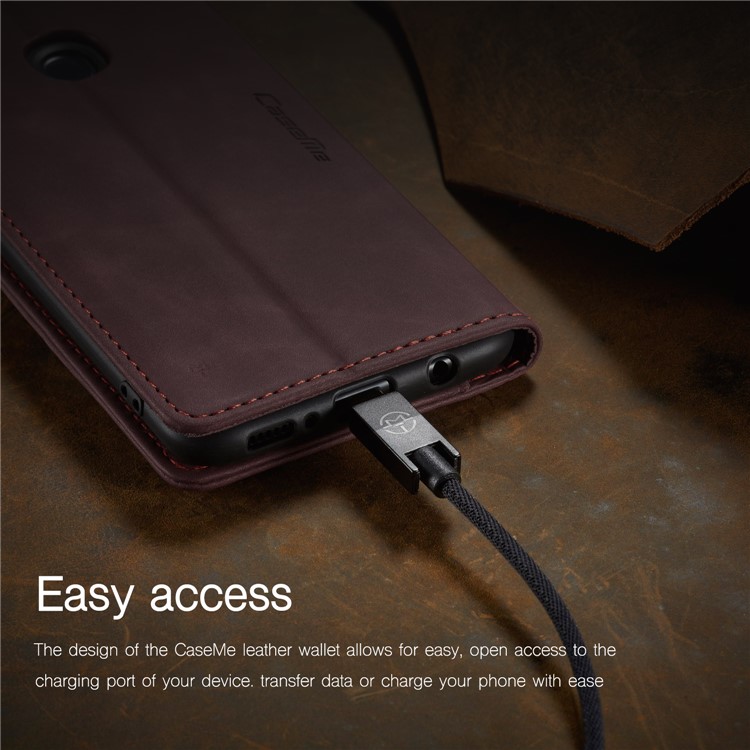 CASEME 013 Series Auto-absorbed Leather Wallet Protective Case for Samsung Galaxy M30/A40s - Wine Red-25