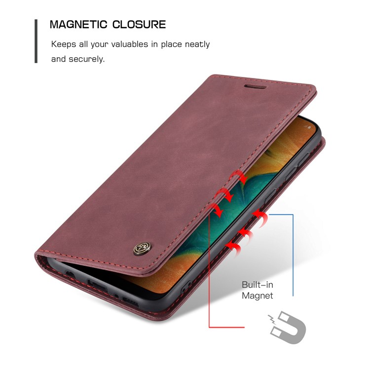 CASEME 013 Series Auto-absorbed Leather Wallet Protective Case for Samsung Galaxy M30/A40s - Wine Red-3